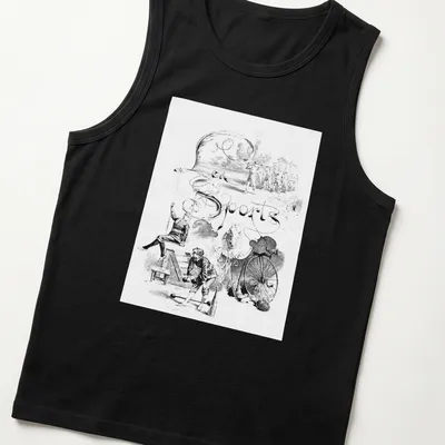 Vintage illustration of sports scenes with elegant script saying Les Sports — printed on a tank top