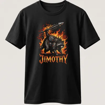 Illustration of Warlord Raccoon Jimothy in ornate armor with bold lettering