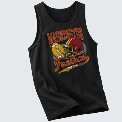 Retro Washington Football t-shirt featuring EST. 1932 text and football graphics — printed on a tank top