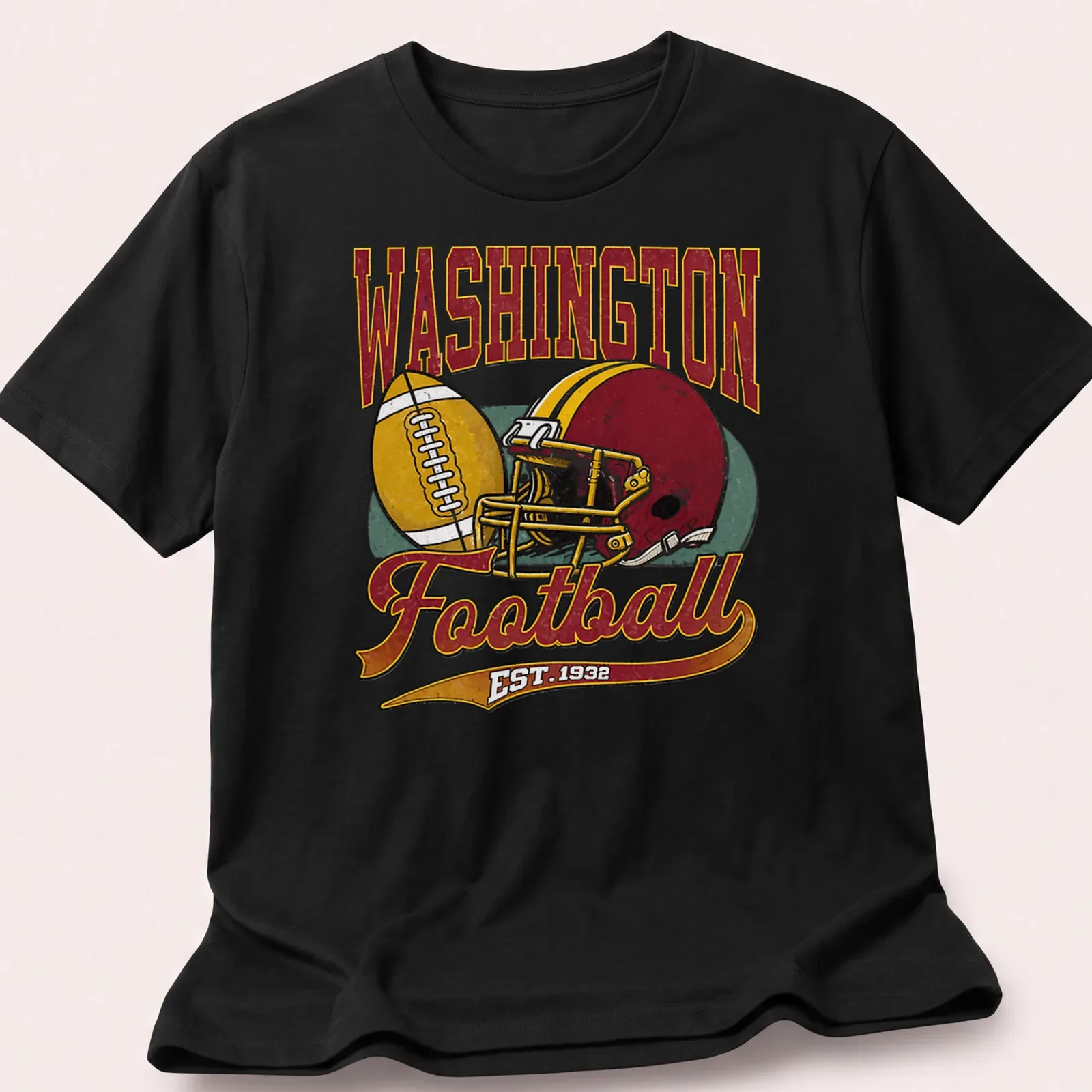 Retro Washington Football t-shirt featuring EST. 1932 text and football graphics — printed on a unisex t-shirt