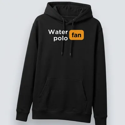 Bold typography Water Polo Fan t-shirt in black, orange, and white — printed on a unisex hoodie