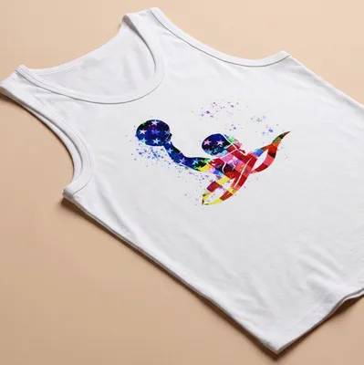 Water polo player silhouette with colorful splash against the American flag — printed on a tank top