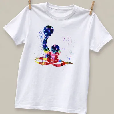Water polo player silhouette with colorful splash against the American flag