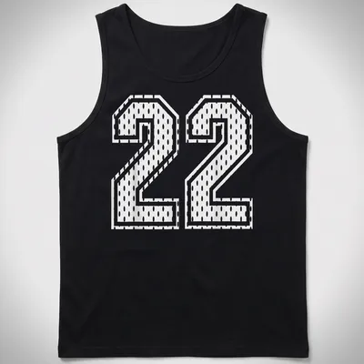 White sports jersey t-shirt with bold number 22 printed in classic font — printed on a tank top