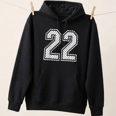 White sports jersey t-shirt with bold number 22 printed in classic font — printed on a unisex hoodie