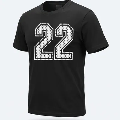White sports jersey t-shirt with bold number 22 printed in classic font