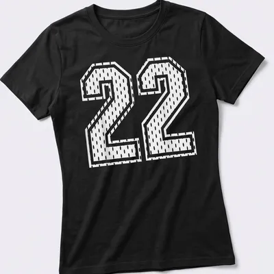 White sports jersey t-shirt with bold number 22 printed in classic font — printed on a women's shirt