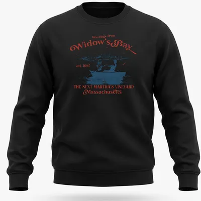 Vintage postcard style t-shirt with a rowboat scene and greetings text — printed on a unisex sweatshirt