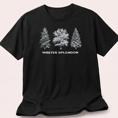 Realistic winter landscape with trees and snow, featuring 'Winter Splendor' text