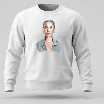 Watercolor illustration of a woman with rectangular earrings in soft colors — printed on a unisex sweatshirt