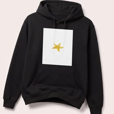 Simple illustration of a yellow starfish on a white background — printed on a unisex hoodie