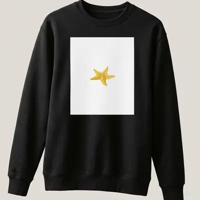 Simple illustration of a yellow starfish on a white background — printed on a unisex sweatshirt