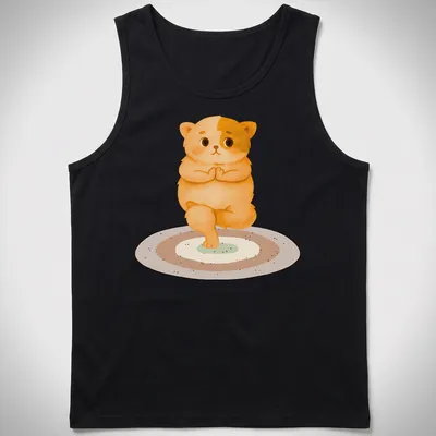 Kawaii style t-shirt featuring a cute cat in a yoga pose with colorful accents. — printed on a tank top