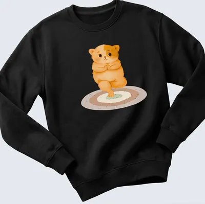 Kawaii style t-shirt featuring a cute cat in a yoga pose with colorful accents. — printed on a unisex sweatshirt