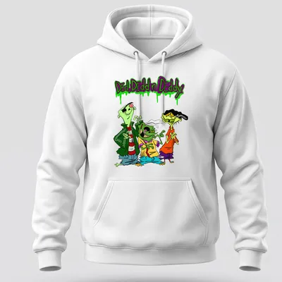 Colorful cartoon print of three zombies with text "Ded, Dedd n Deddy" above them — printed on a unisex hoodie