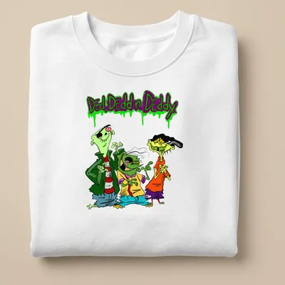 Colorful cartoon print of three zombies with text "Ded, Dedd n Deddy" above them — printed on a unisex sweatshirt